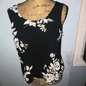 Emma James Sleeveless Blouse Black White 8 Medium M Floral Flowy Career Work EUC